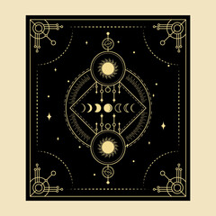 Celestial mystical tarot cards Elements of esoteric, occult, alchemical and witch symbols Zodiac signs Cards with esoteric symbols. Silhouette of hands, stars, moon and crystals spiritual vector