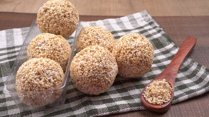 Amarnath seed, Cholai or Rajgira laddo, Also in cube shape called chikki or cake form, Indian sweet...