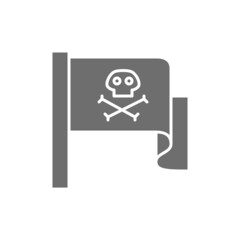Pirate flag, Jolly Roger grey icon. Isolated on white background