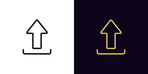 Outline upload icon, with editable stroke. Linear upload sign, arrow pictogram
