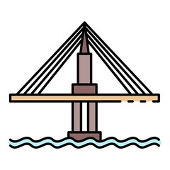 Cable bridge icon. Outline cable bridge vector icon color flat isolated