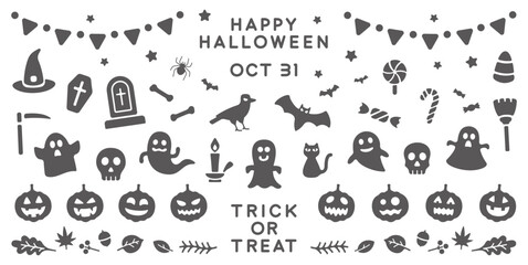 Set of Halloween vector decolation cut.Simple icon and  silhouette illust.