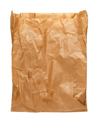 Crumpled, used brown paper bag isolated on white background