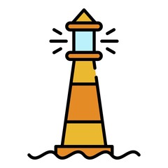 Shiny lighthouse icon. Outline shiny lighthouse vector icon color flat isolated