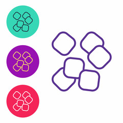 Set line Sugar cubes icon isolated on white background. Sweet, nutritious, tasty. Refined sugar. Set icons colorful. Vector