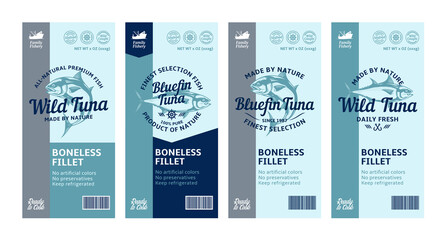 Fototapeta premium Vector tuna labels and packaging design concepts. Tuna fish illustrations