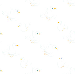 White dove seamless pattern on white stock vector illustration for web, for print