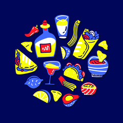 Hand drawn vector collection with traditional mexican food.