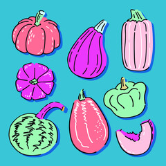 Cute colorful collection of hand drawn pumpkins. Vector illustration