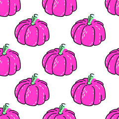 Seamless vector pattern with cute hand drawn pumpkins. 