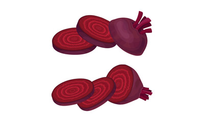 Chopped Beetroot or Garden Beet with Cross Section Vector Set