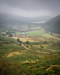 View down the valley in North Wales, Snowdonia near the village of Beddgelert 
