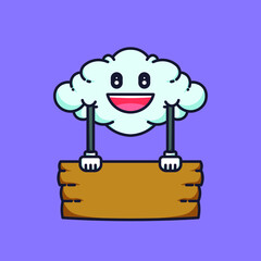 cartoon character cloud holding sign with cute face