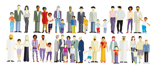 Große Gruppe von verschiedenen Familien, Isoliert -  illustration