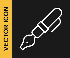 White line Fountain pen nib icon isolated on black background. Pen tool sign. Vector