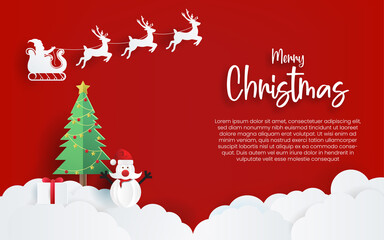 merry christmas background design with paper cut style.