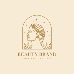 Hand drawn feminine woman beauty minimal face and floral botanical logo template for makeup spa salon skin & hair care  vector illustration