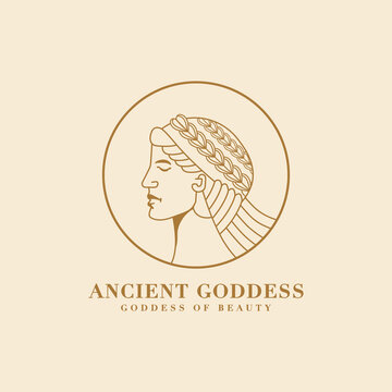 ancient Monoline Aphrodite Greek women goddess of beauty face logo for spa yoga salon vector illustration
