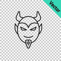 Black line Devil head icon isolated on transparent background. Happy Halloween party. Vector