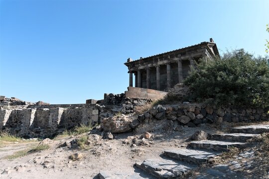 Armenia, Garni, September 2021. Ruins of an ancient pagan temple of the god Mithra.