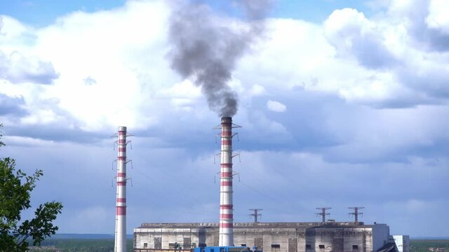pipes of the thermal power plant are smoking. Trypillian power plant Kyiv region.