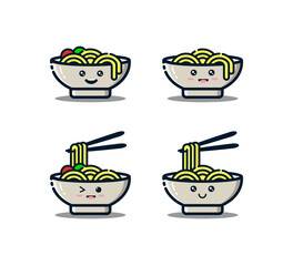 Cute noodles character with Chopsticks in MBE Style. Noodles or Ramen for Logo or Menu Background Decoration