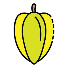 Whole carambola icon. Outline whole carambola vector icon color flat isolated