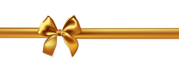 Realistic gold bow and ribbon isolated on whive background.