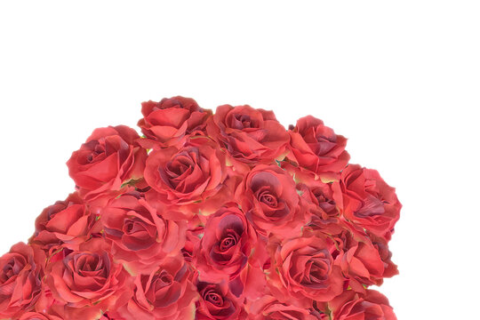 真っ赤な薔薇の花束、ローズ、バラの花/真紅のばらのデコレーション背景画像/カード、タイトルスペース