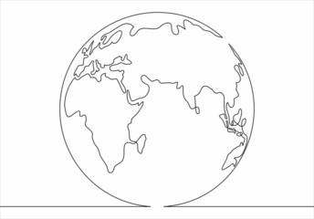 Continuous line globe. Planet of Earth one line drawing. Vector.