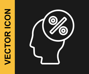 White line Discount percent tag icon isolated on black background. Shopping tag sign. Special offer sign. Discount coupons symbol. Vector