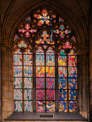 Prague, Czech Republic - August 30, 2021: Details of St. Vitus cathedral in Prague castle. popular tourist attraction. Travel and sights of city breaks. landmarks, travel guide and postcard.