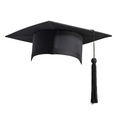 Graduation hat, academic cap or Mortarboard in black isolated on white background with clipping...