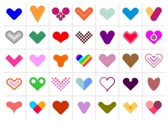 Door stickers Abstract Art Colored Hearts vector icons isolated on a white background, set of decorative design elements. Large bundle of multicolored heart shapes. Can be used as a logo.