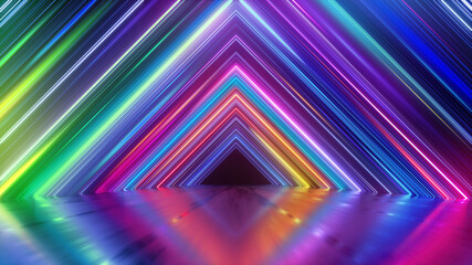 Fototapeta premium 3d render, abstract geometric neon background with colorful lines, glowing in ultraviolet spectrum