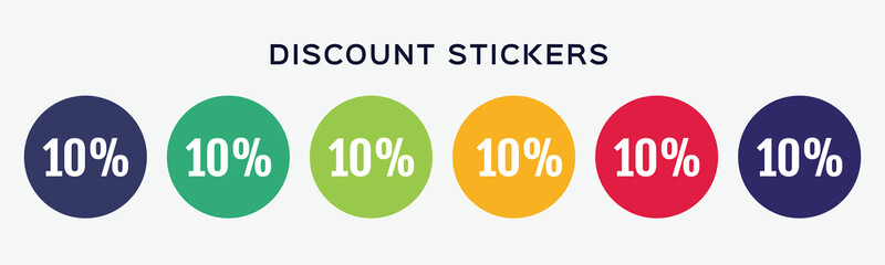 6 circles set with 10 percent icon in different colors. Vector illustration.