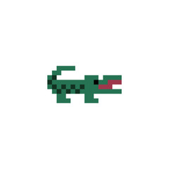 Pixel crocodile image. 8 bit predator animal for game asset Vector illustration