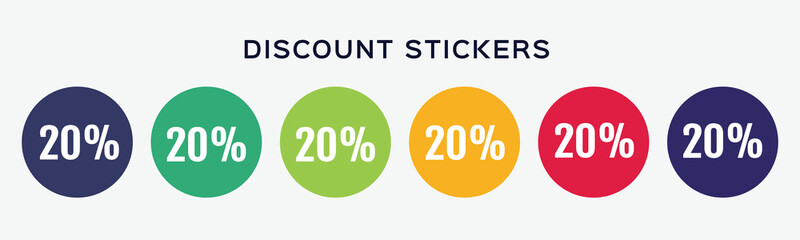6 circles set with 20 percent icon in different colors. Vector illustration.