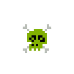 Pixel skull image. Vector illustration of 8 bit game assets. poison pixel icon