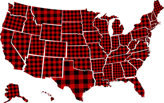 Buffalo plaid States vector illustration. USA map design 