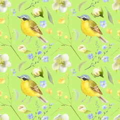 Fototapeta premium seamless pattern with birds and flower
