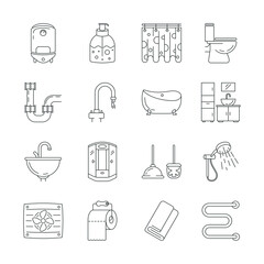 Collection of thin line symbols of bathroom
