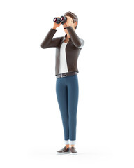 3d cartoon man looking through binoculars