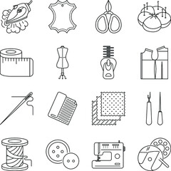 Thin lines sewing icons set