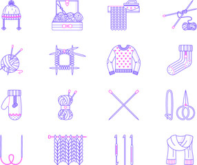 Knitting line icon set