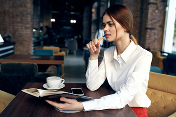 Business woman in cafe vacation breakfast lifestyle