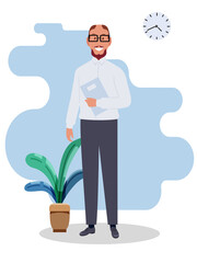 Happy man with a notebook, illustration. Vector illustration.