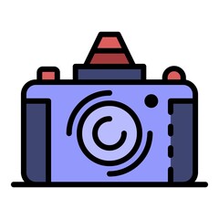 Retro camera icon. Outline retro camera vector icon color flat isolated