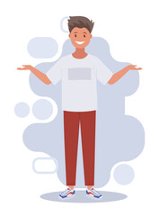 The business man spreads his hands to the sides. Vector illustration.