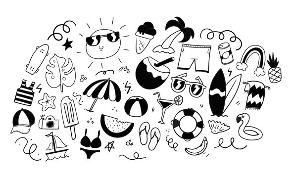 black and white summer doodles 